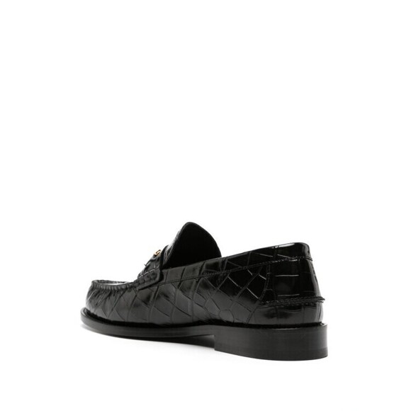 Versace Glossy Black Crocodile-Pattern Flat Shoes - NWT